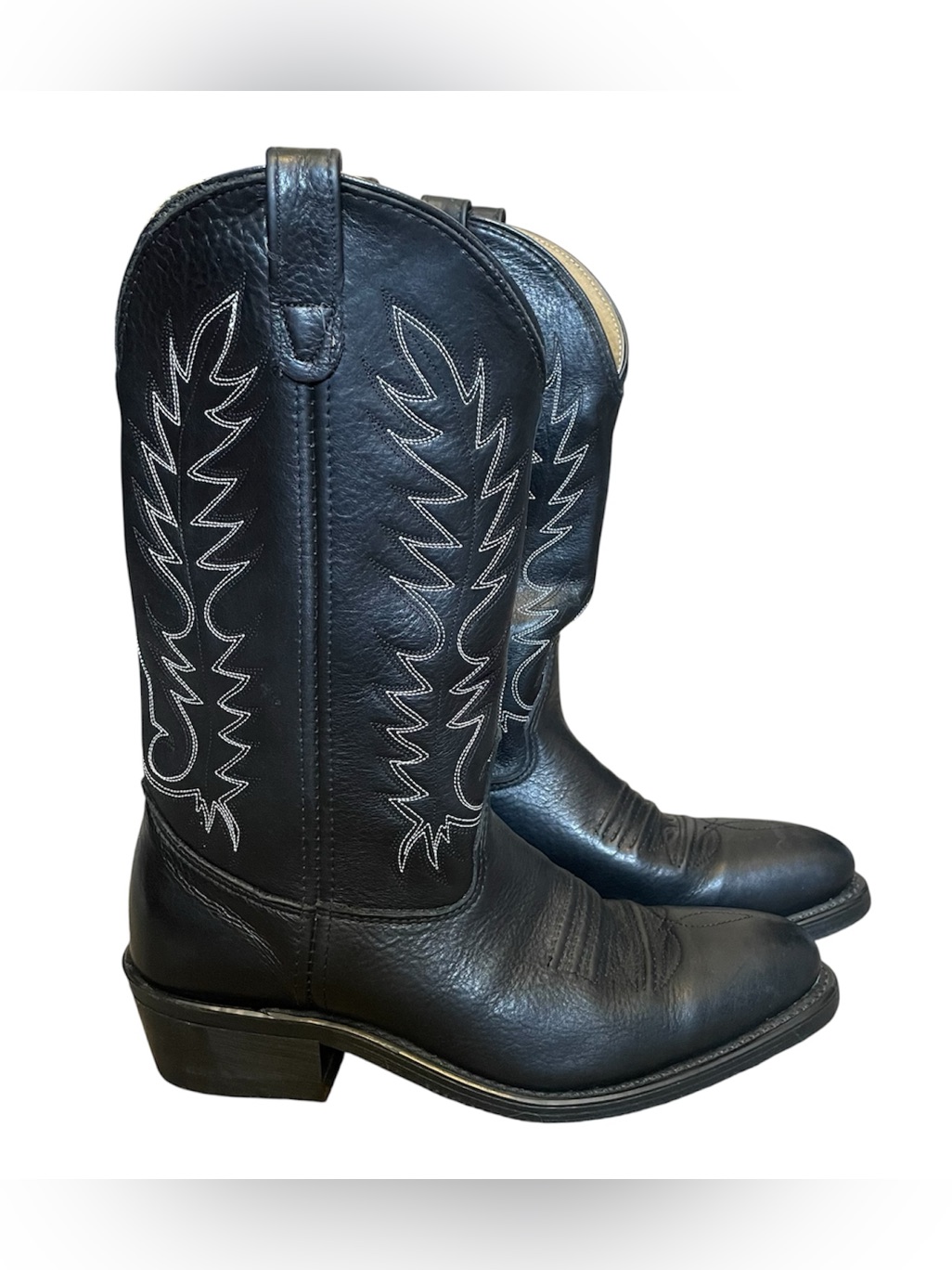 Double H Work Western Cowboy Boots Black Leather With Embroidered Design